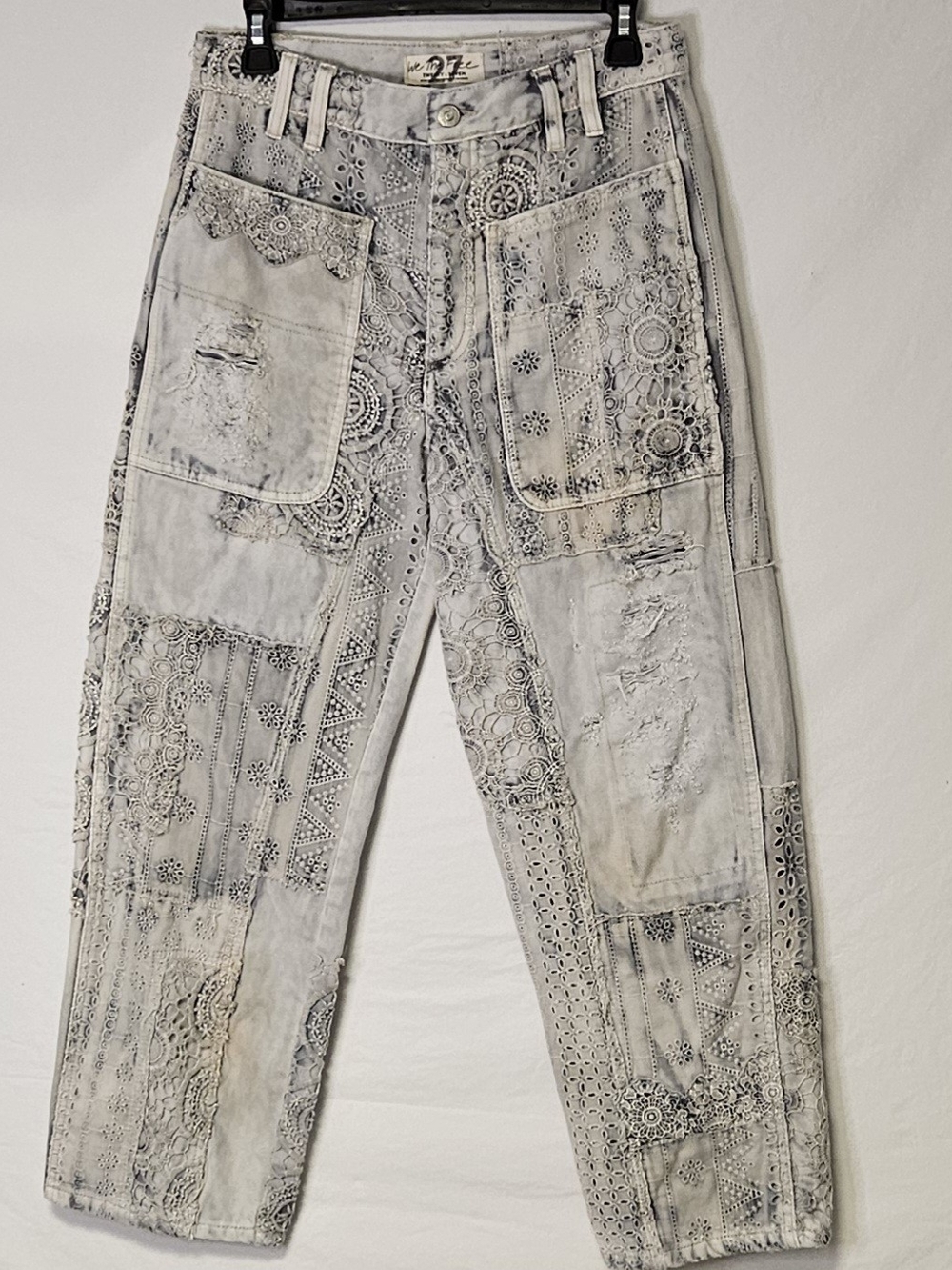 We The Free by Free People Embroidered Patchwork Utility Jeans – Size 27/4